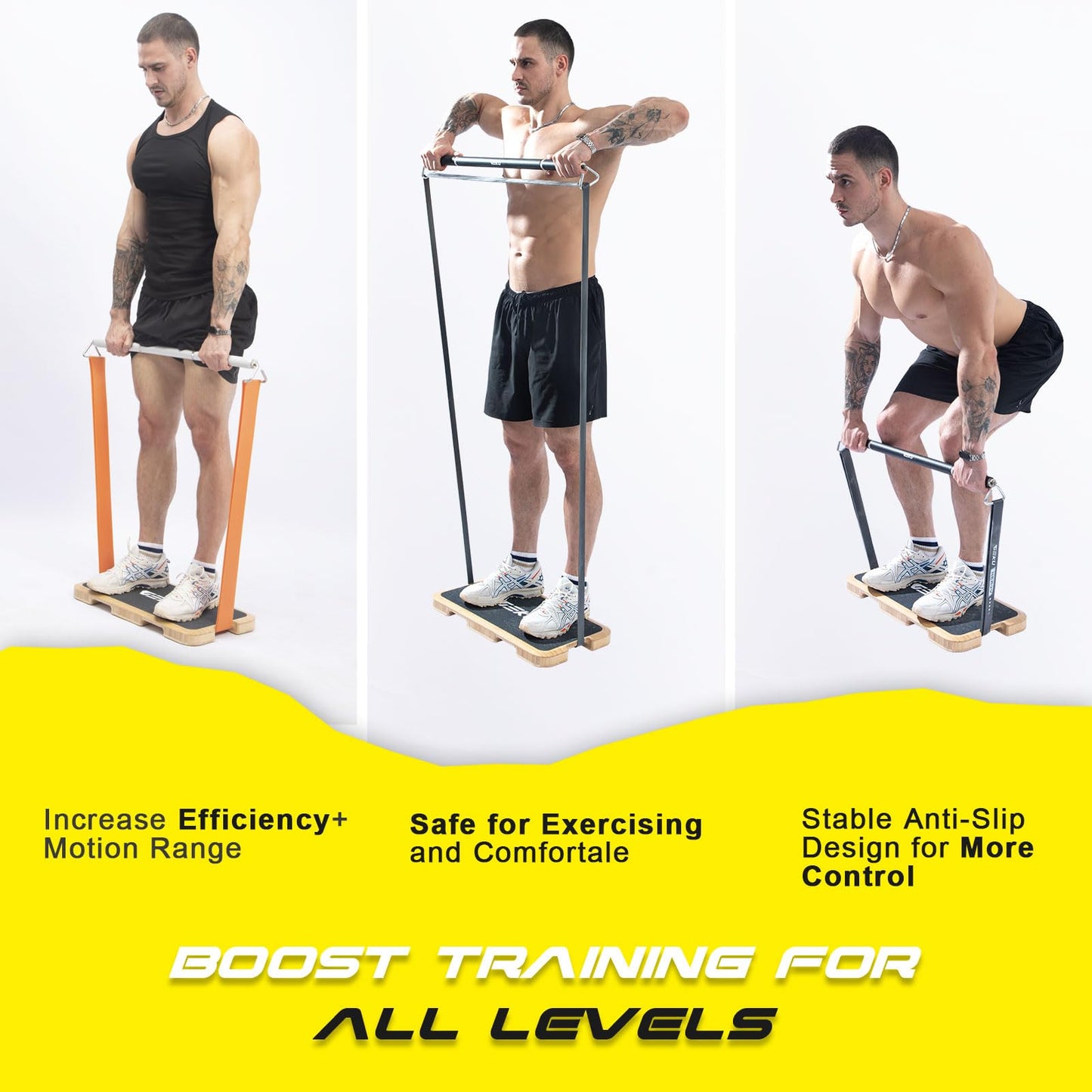 GEKU FIT Bamboo Fitness Board for Resistance Band Workouts - Eco-Friendly Exercise Platform with Non-Slip Surface for Strength Training, Stretching, and Full-Body Home Gym (Bamboo Fitness Board)