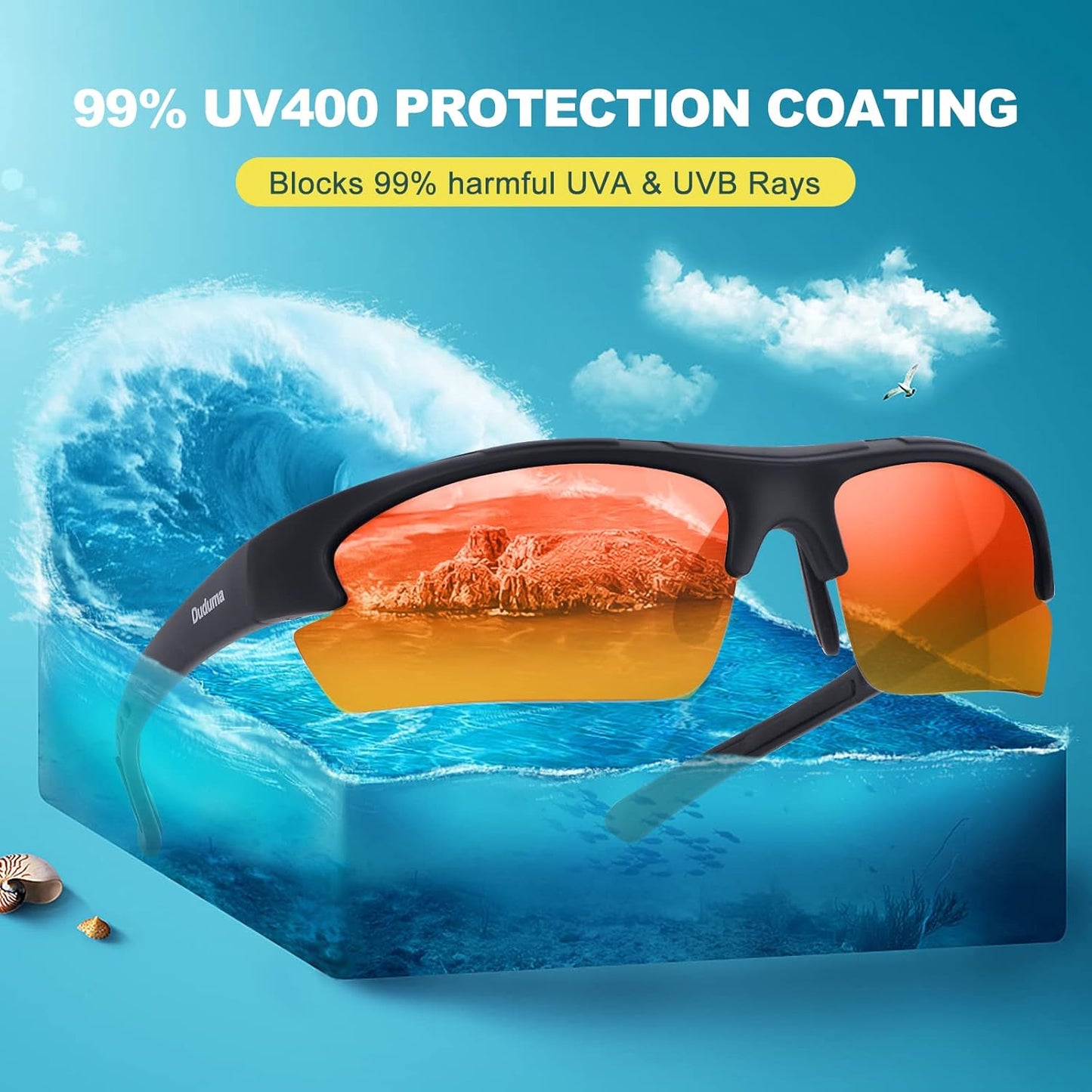 Polarized Sports Sunglasses for Men - Lightweight Tr62 Frame for Fishing, Cycling, Golf & Running