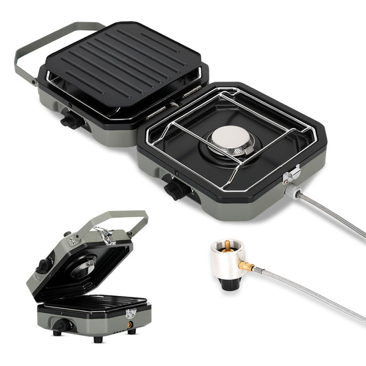 2 Burner Folding Camping Stove with Griddle，Portable Folding Camp Stove with 2 adjustable burners ，Camping stove for camping, propane stove for camping，2 burner camping stove foldable