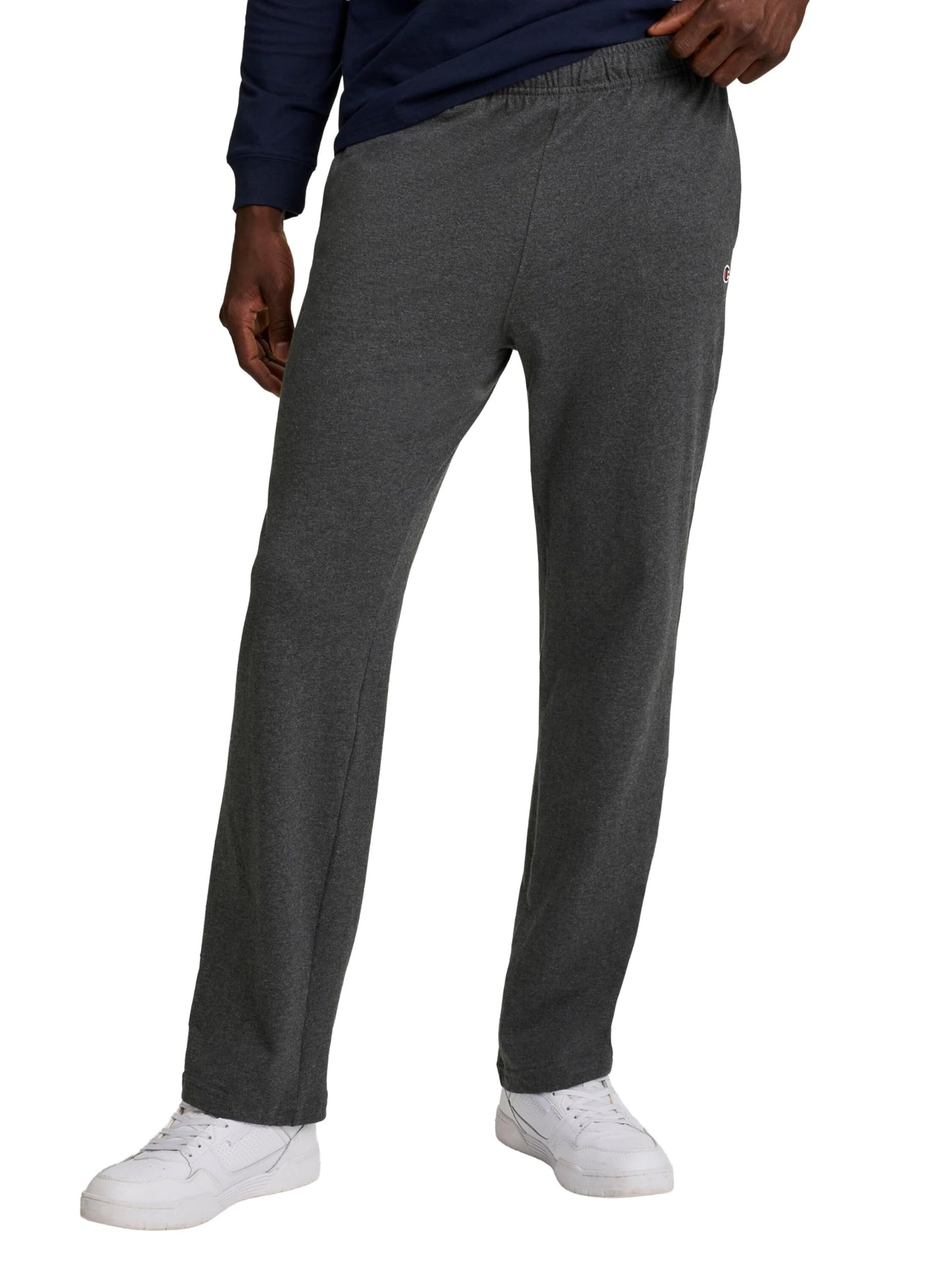 Champion Men's Open-Bottom Lounge Pants, Standard Fit, Lightweight 100% Cotton, Available in Regular and Big & Tall, Granite Heather, Large