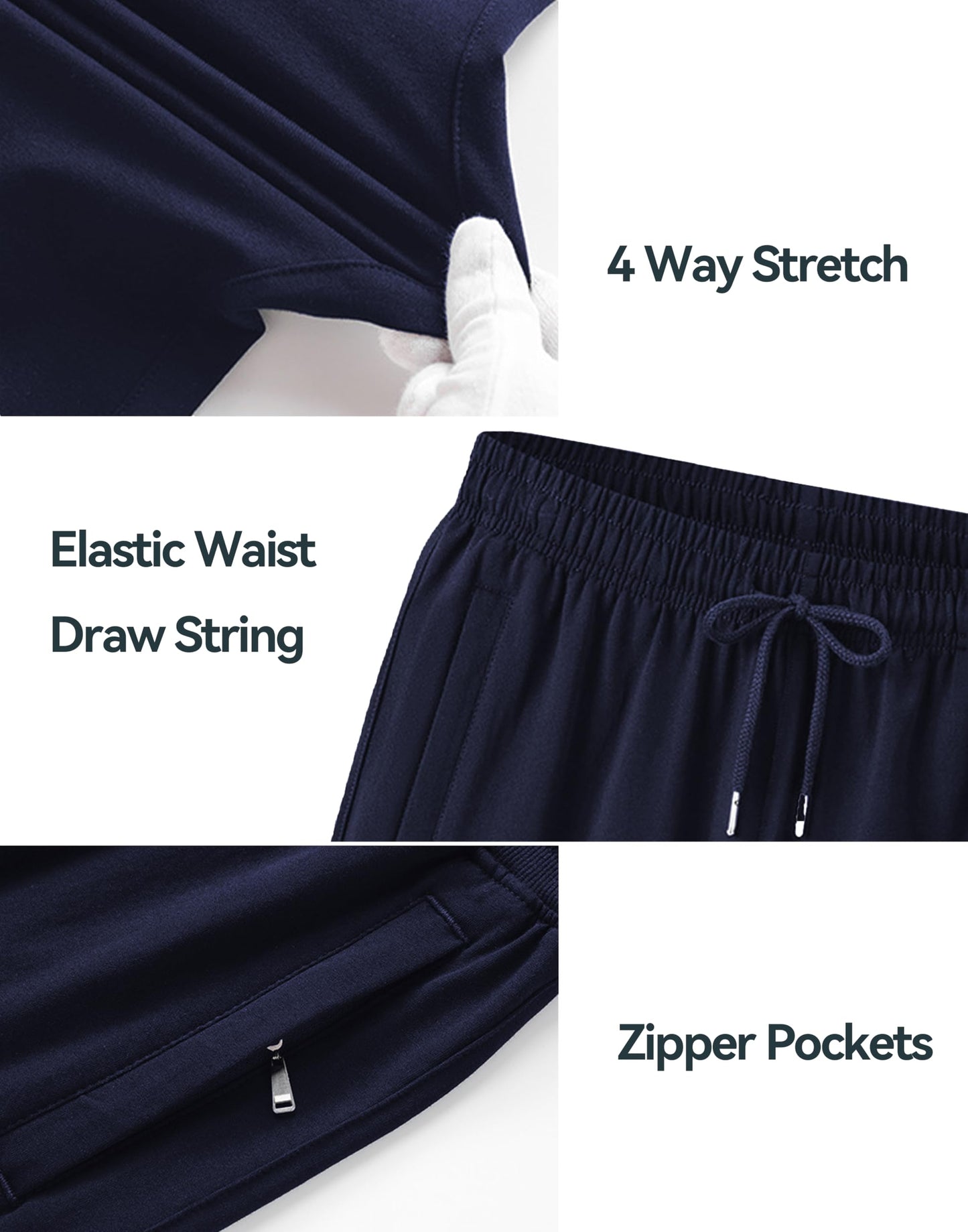 Rancoto Mens Cotton Shorts Sweat Athletic Shorts for Men, Lounge, Gym, Yoga, Workout with Zipper Pockets Navy L