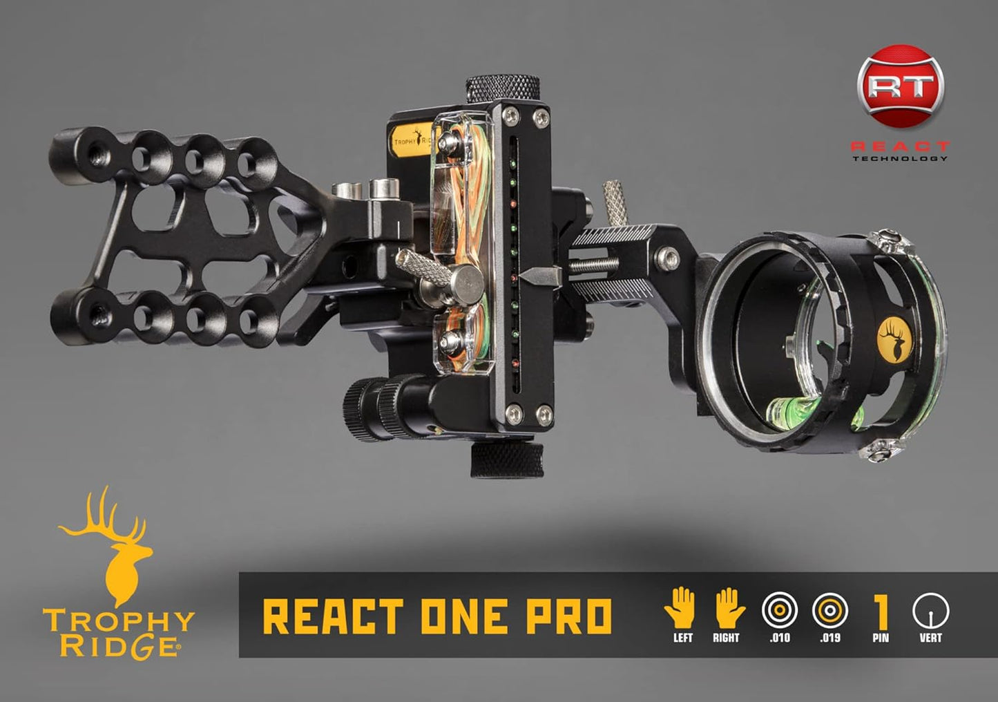 Trophy Ridge React One Pro Bow Sight - 100 Yards Accuracy, Tool-less Adjustments & 2nd/3rd Axis Leveling