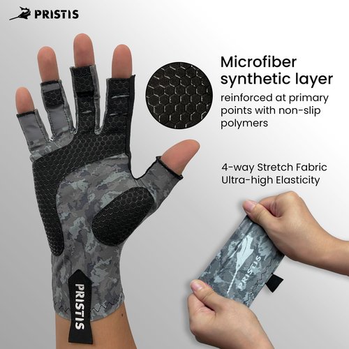 Pristis Half-Finger Fishing Gloves, UPF 50+ Breathable Quick Drying UV Protection Thin Fingerless Sun Gloves for Women Men, Fly Fishing Kayaking Hunting Hiking Saltwater, Wasteland CAMO, L-XL