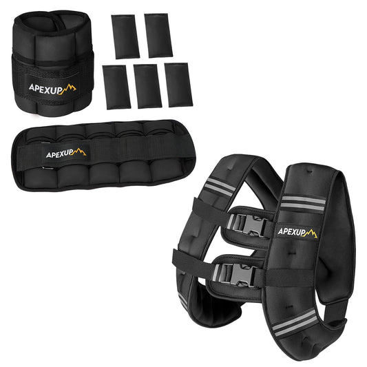APEXUP 10lbs/Pair Adjustable Ankle Weights + Weighted Vest Men 20lbs Weights