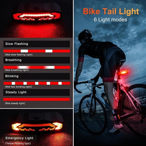 WSDCAM Bike Light Set with Bike Horn Alarm, Remote Control Bike Tail Light with Turn Signals and Brake Light Bike Alarm Horn, Bike Headlight for Night Riding, Rechargeable Rear and Front Bike Light