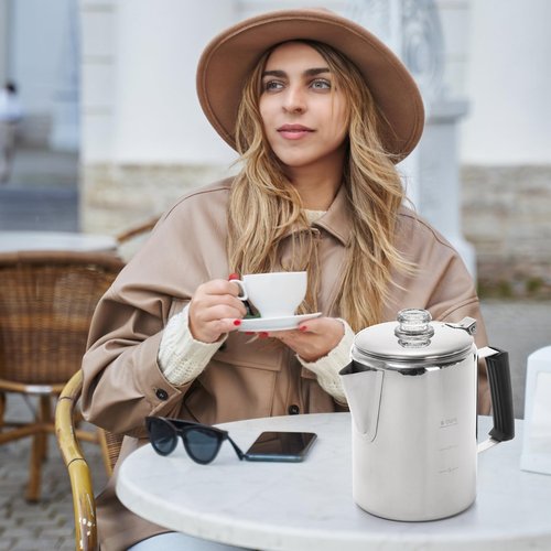Cididu Camping Coffee Pot Stainless Steel, Coffee Pot Outdoors, Durable Stove Top Brew Coffee Maker on Fire, Ideal for Group Camping, Hiking, Backpacking, RV and Travel, 9 Cups