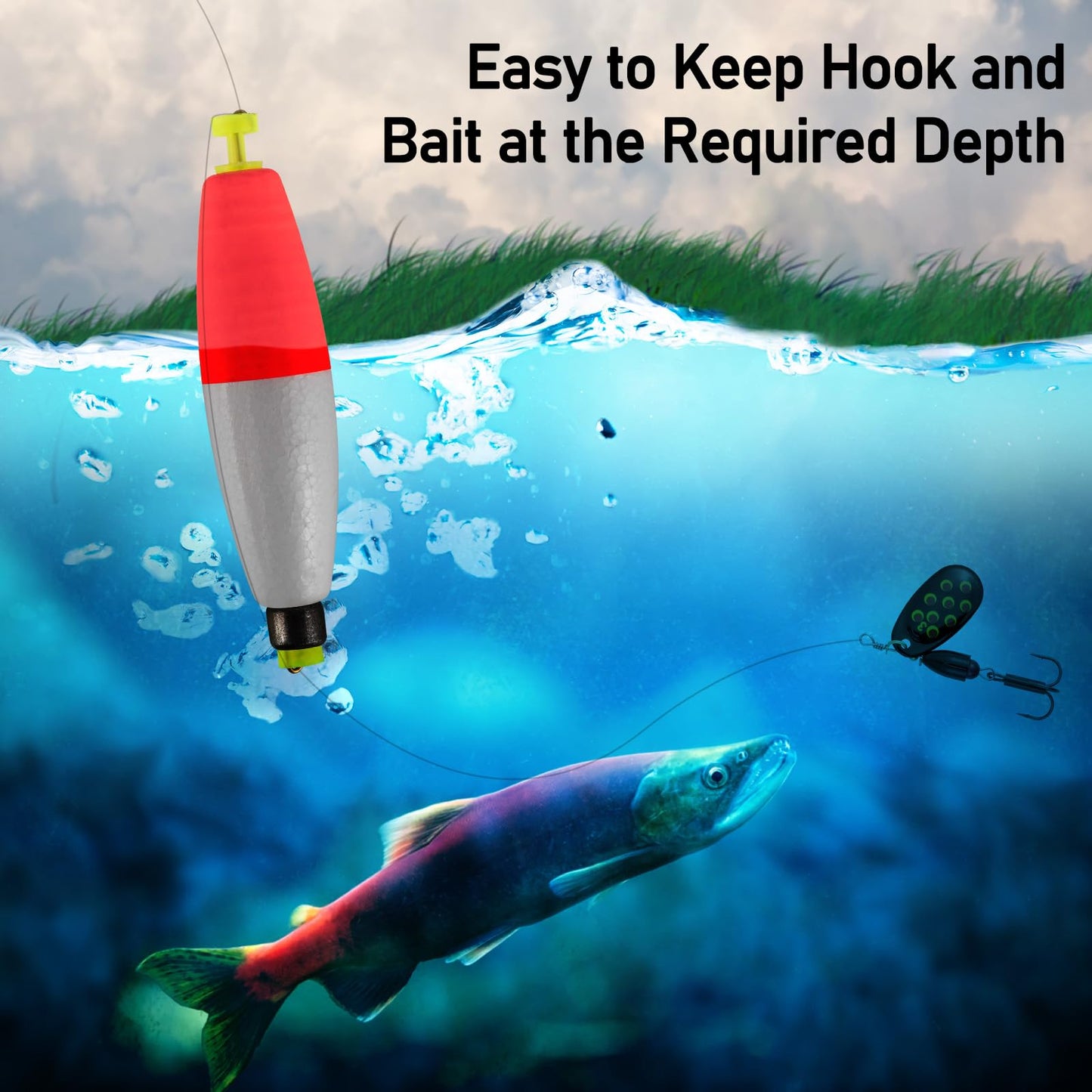 Alwonder 10-Pack Fishing Bobbers Floats, Weighted Bobbers for Fishing Cigar EVA Foam Snap-on Floats Corks Floaters Buoys for Crappie Bass Panfish Bluegills Trout S Red&Yellow