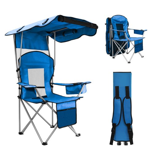 BDL Camping Chair with Canopy Shade Portable Foldable Canopy Chair with Cooler, Mesh Backrest, Cup Holder, and Pocket for Camping, Fishing, Beach, and Sports,Sky-Blue