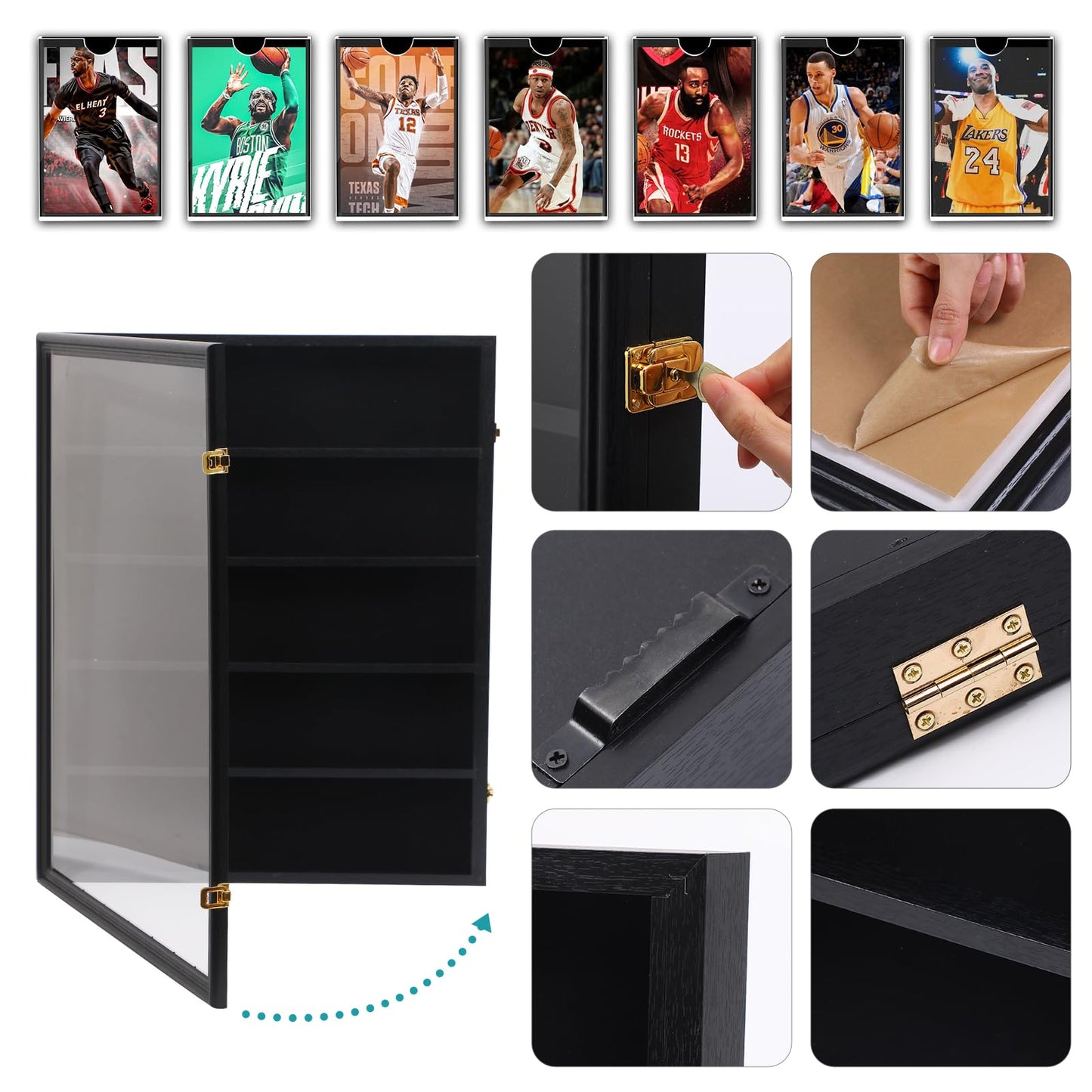 WGOS Card Display Case, 36 Graded Sports Card Display, for Trading Cards, Basketball, Football, Hockey, with UV Protection Acrylic, Lockable Wall Display Frame (Vertical 1-Pack)