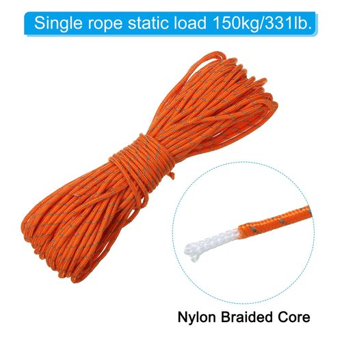 PATIKIL 65 Feet Reflective Guyline Camping Paracord, 3mm Tent Cord Guyline Rope Nylon Paracord Rope for Camping Tent Tarp Hiking, Orange (20M)
