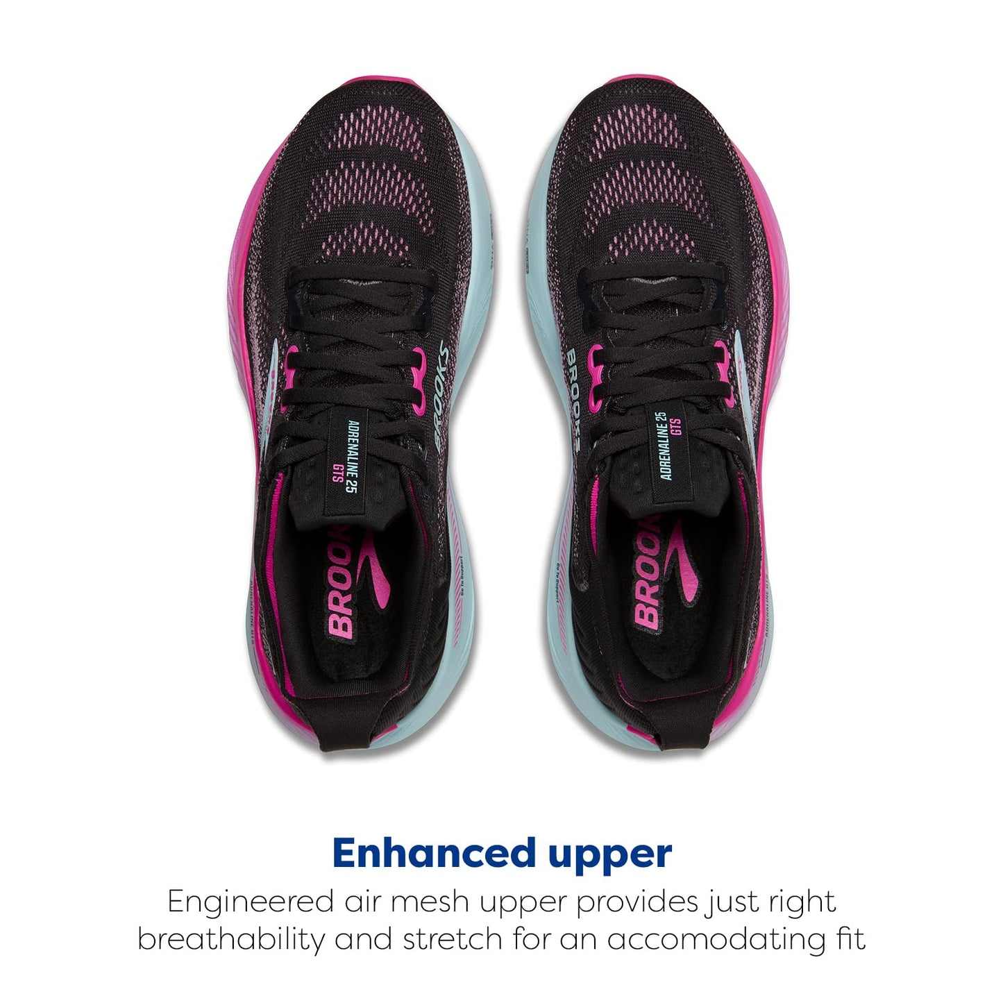 Brooks Women’s Adrenaline GTS 25 Supportive Running & Walking Shoe - Black/Cyber Pink/Iced Aqua - 5 Medium
