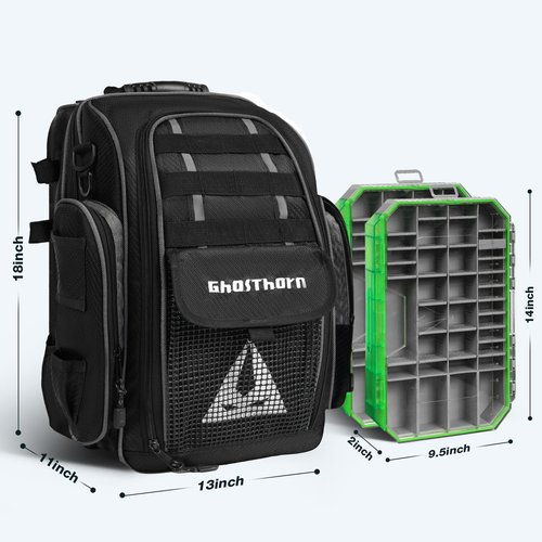 Ghosthorn Fishing Backpack 2 * 3700 Tackle Boxes 40L Waterproof Tackle Backpack with Rod Holders Large Outdoor Storage Tackle Bag for Fishing Men Women