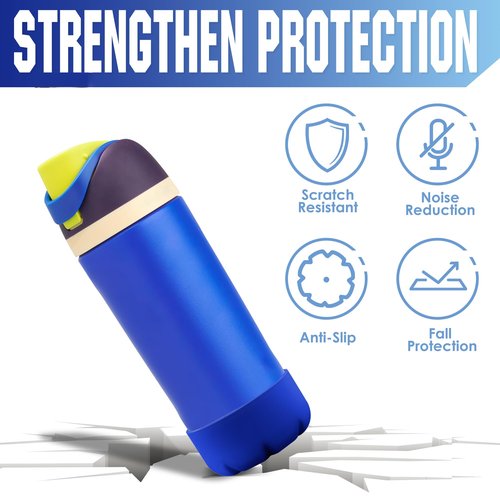 VIKIZUES Silicone Boot Compatible with Owala Kids Water Bottle 14/16 oz & S'well 17oz Water Bottle and More 12/17 oz Stainless Steel Water Bottles, Anti-Slip Bottom Protector Sleeve (Blue)