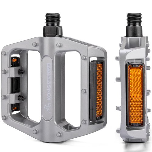 Mountain Bike Pedals 9/16 Inch - Bicycle Flat Pedals with Reflectors - Lightweight Aluminum Alloy Wide Platform Pedals for Mountain Bike, BMX, Road Bike Pedals (Sliver)