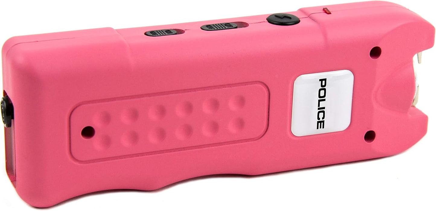 POLICE Stun Gun for Self Defense 628 – High Voltage Mini Rechargeable with LED Flashlight & Siren Alarm – Compact & Heavy Duty – Personal Security for Women – Pink