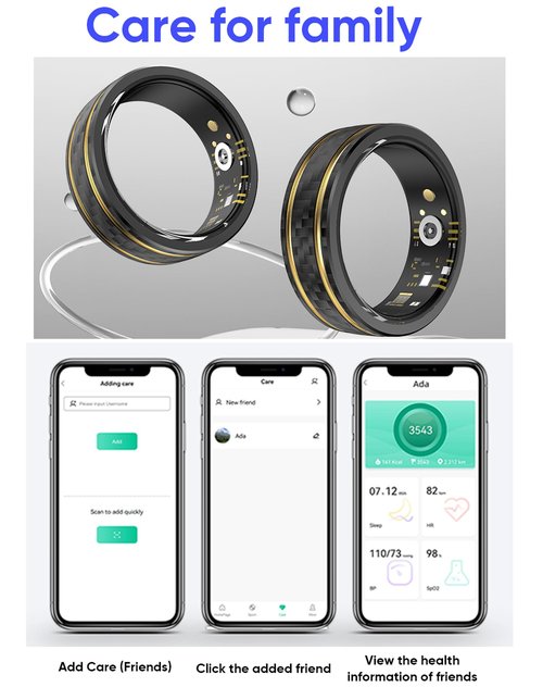 CNBRO Smart Ring Heart Rate Monitor Blood Pressure Ring Sleep Tracker Fitness Ring Pedometer Step Counter Calories Fitness Tracker Waterproof Health Smart Rings for Men Women