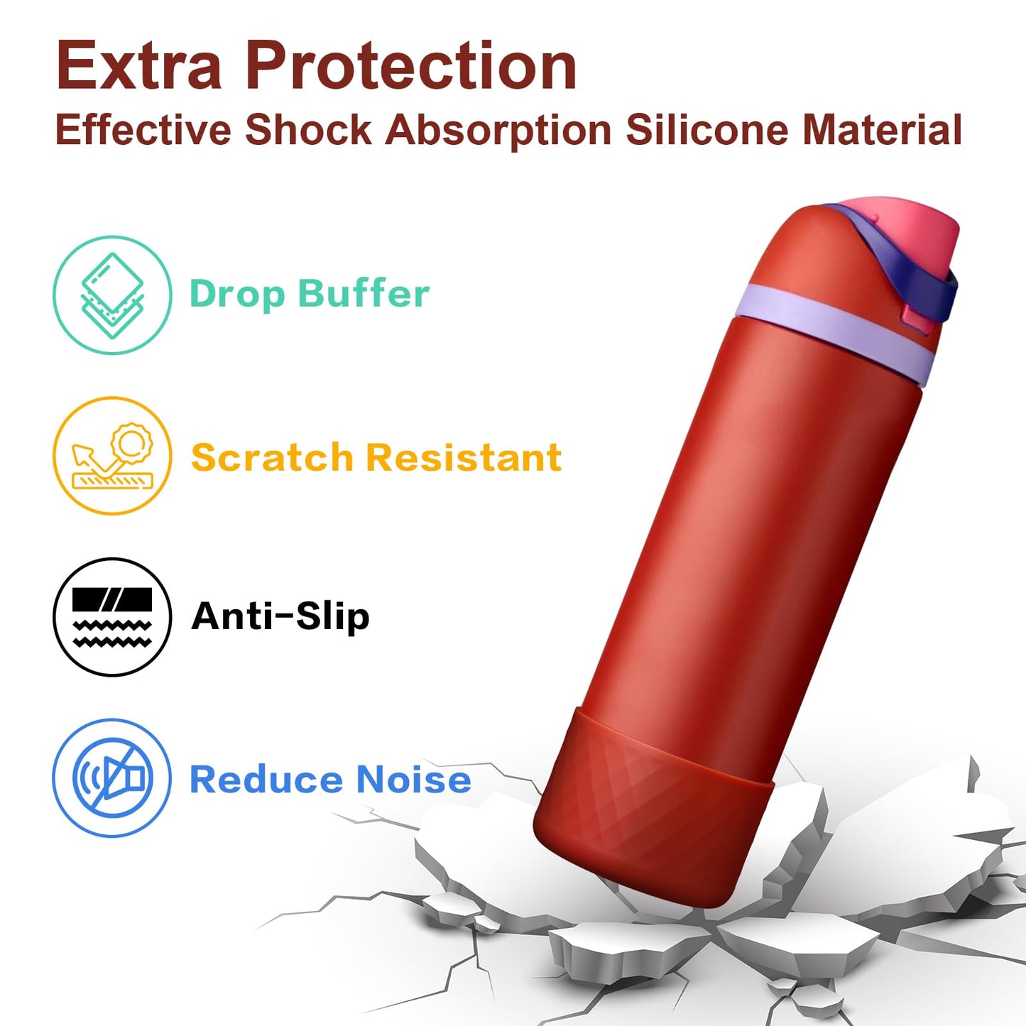2PCS Silicone Water Bottle Boot for Owala 24oz, Protective Bottom Bumper Anti-Slip Sleeve for FreeSip, Twist, and Flip Stainless Steel Bottles, Dishwasher Safe and BPA Free(Dark Red)