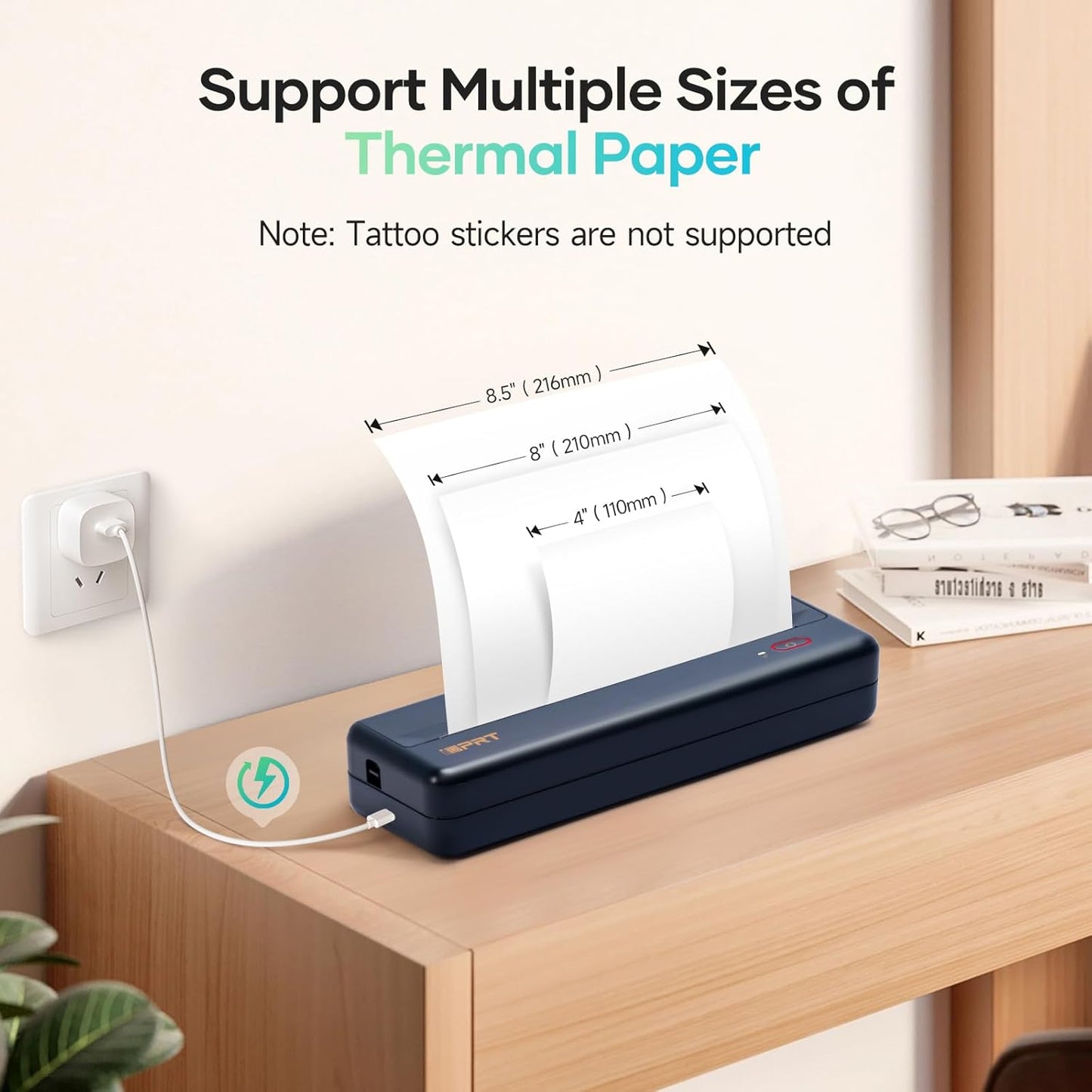 iDPRT MT890 Portable Wireless Printer - with Thermal A4 Paper, Bluetooth Inkless Printer for Travel/Home, Support US Letter&A4&A5 Size, Mobile Printers Compatible with iOS, Android & Laptop - Blue