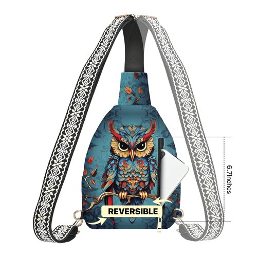 wiuurs Owl Sling Bag for Women Small Leather Crossbody Bags Travel Sling Backpack with Adjustable Strap for Running Hiking