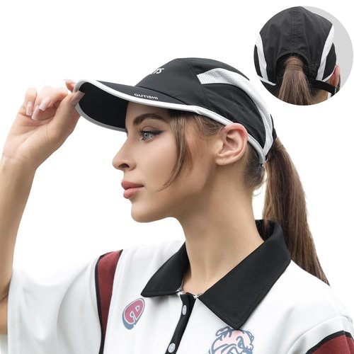 GUTISHI Quick Dry Running Hat Adjustable Cooling Baseball Hat Breathable Sport Cap Reflective UPF 50+ Run Hats for Womens Men (Sports-Black)