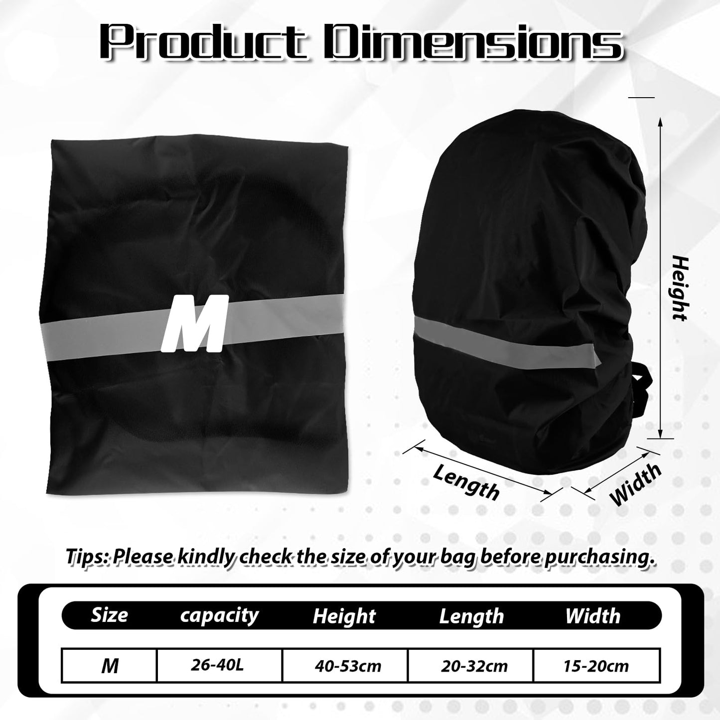 Jeffdad Waterproof Backpack Rain Cover, Foldable Hi-Visibility Reflective Strips Anti-dust Ultralight Rain Cover for Hiking Camping Cycling Traveling (26-40L)(Black)