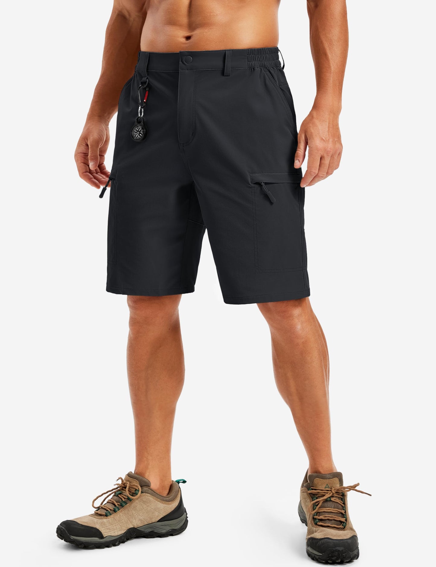 TACVASEN Men's Hiking Cargo Shorts Black Shorts with 5 Pockets D-Ring Quick Dry Lightweight Fishing Golf Casual Trekking