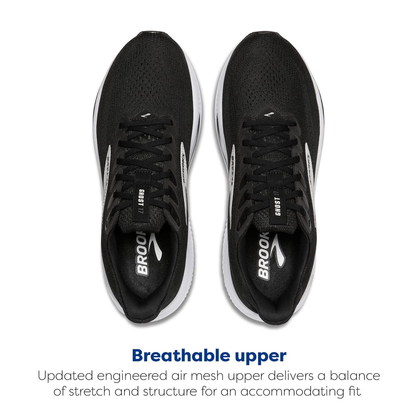 Brooks Men’s Ghost 17 Neutral Running Shoe - Black/Grey/White - 7.5 Medium