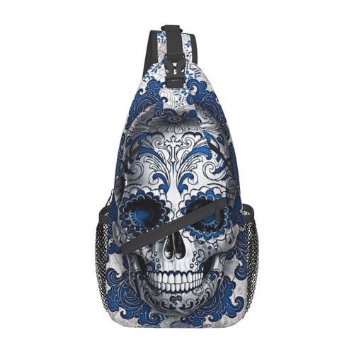 KMIVQGE Sugar Skull Sling Bag Crossbody Backpack Chest Hiking Daypack Casual Shoulder Bags for Women Men Outdoor Traveling