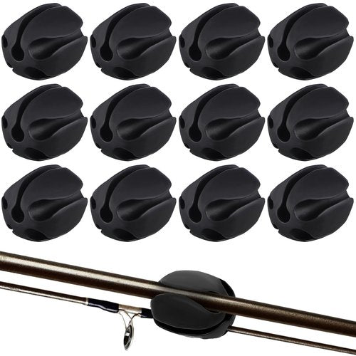 Blueweenly 12 Pcs Portable Silicone Fishing Pole Rod Holder Clips Fixed Ball 5 Holes Multifunctional Rubber Fishing Pole Puller Clips Bike Rod Holder Straps for Travel Ground Car Bike(Black)
