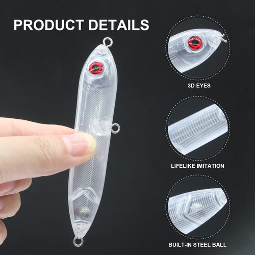 Ghanneey 20PCS Blanks Fishing Lures Blanks Crankbait Kit Unpainted Fishing Baits Fishing Topwater Wobblers Fishing Lure with 3D Fishing Eyes
