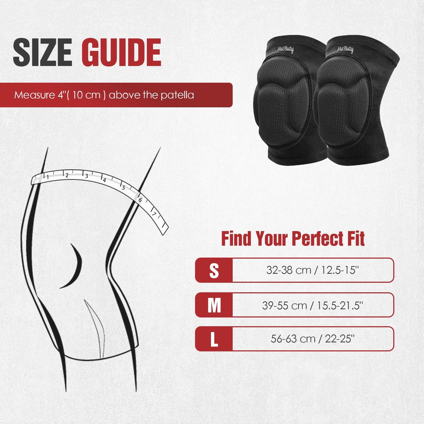 MitButy Protective Knee Pads for Men, Women & Kids – 1 Pair Thick Foam Cushioned Pads for Volleyball, Dance, Gardening, Wrestling & Kneeling – Durable Protection for Work & Sports (M: 15.5–21.5")