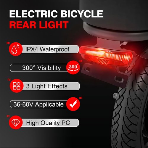 Electric Bicycle Tail Light, E-Bike Tail Lamp, 36-60V High Brightness Bike Rear Light, Safety Warning Light for Bicycle Accessories Night Riding Brake Lamp