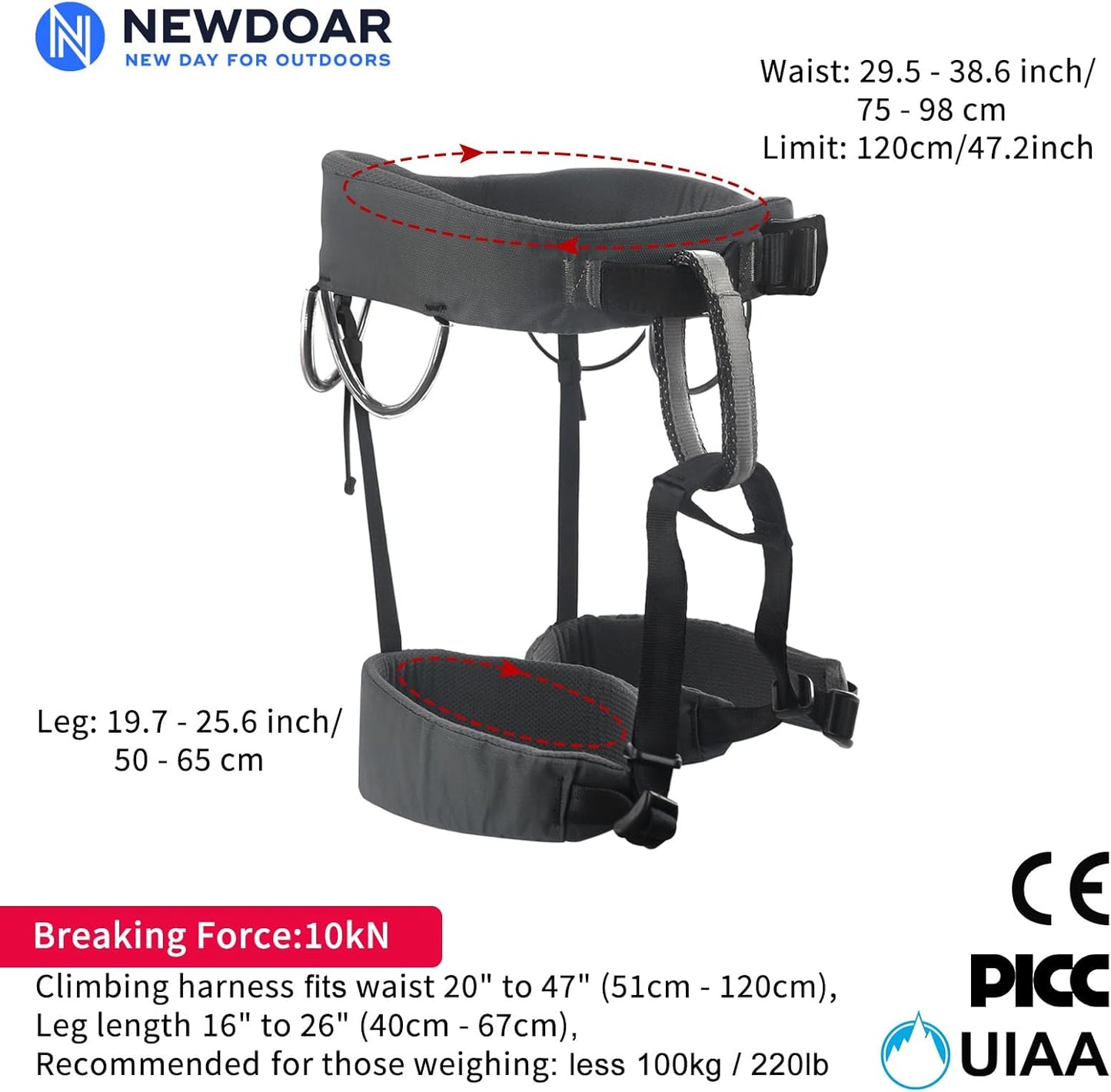 NewDoar Climbing Harness, Mountaineering Rock Climbing Harness, Half Body Harness for Rappelling Fire Rescuing Tree Climbing