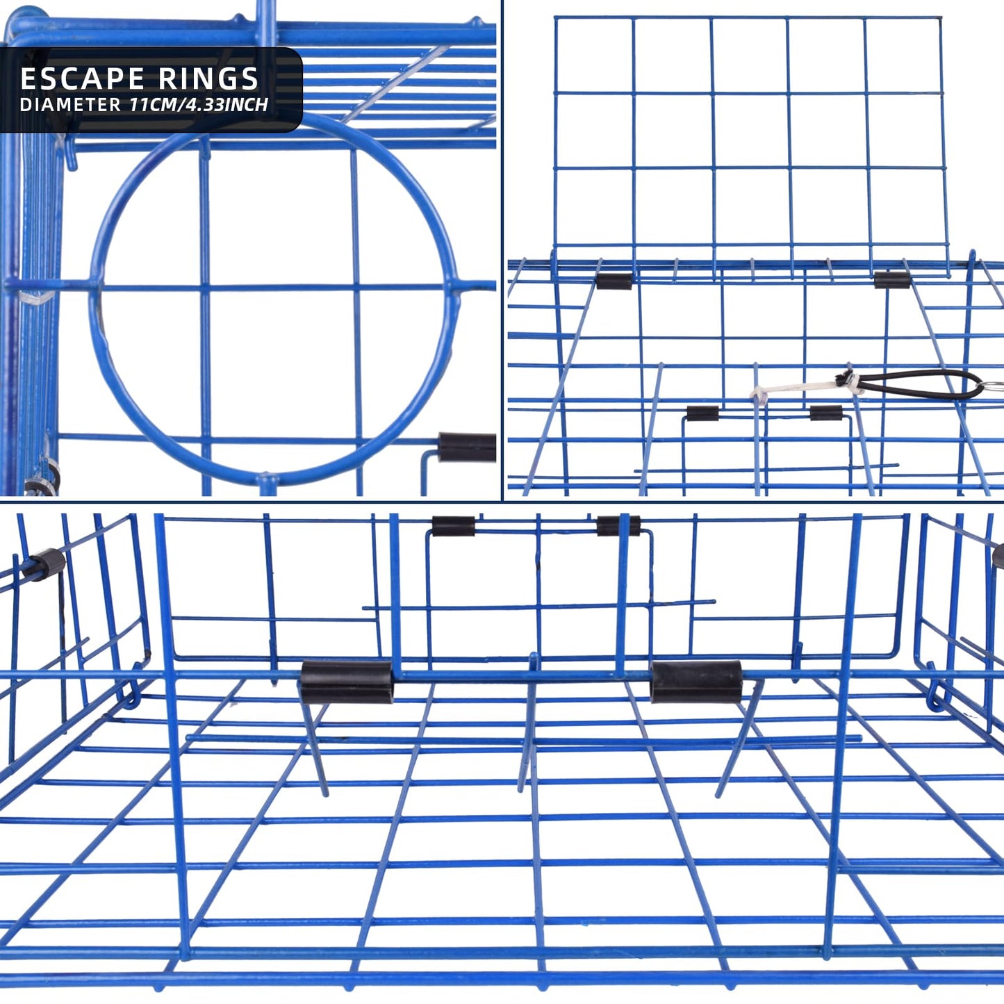 A1FISHER 2 Packs Pacific Folding Crab Trap 24''x24''x12'' Kit, with Crab Bait Cage, Gauge Measure, Trap Harness, 5/16" Dia-100’ Leaded Core Rope with 12.8’’x5.5’’ Red/White Float Buoy for Dungeness