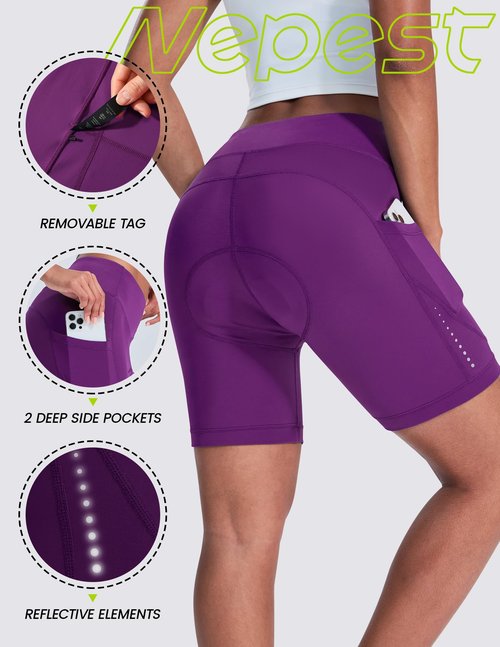 Nepest Padded Bike Underwear for Women Cycling Shorts 4D Gel Padding Bicycle Cycle Biker Biking Shorts with Pockets for Riding MTB Liner Vlolet,X-Large
