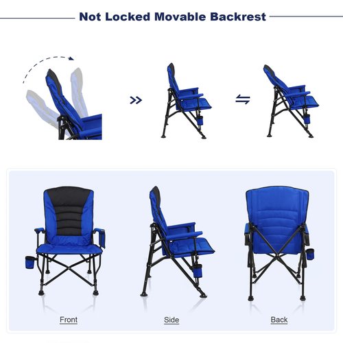 Superrella Outdoor Folding Camping Chair Heavy Duty Movable High Back Collapsible Padded Chair with Storage Bag for Outside Camping Activities, Blue