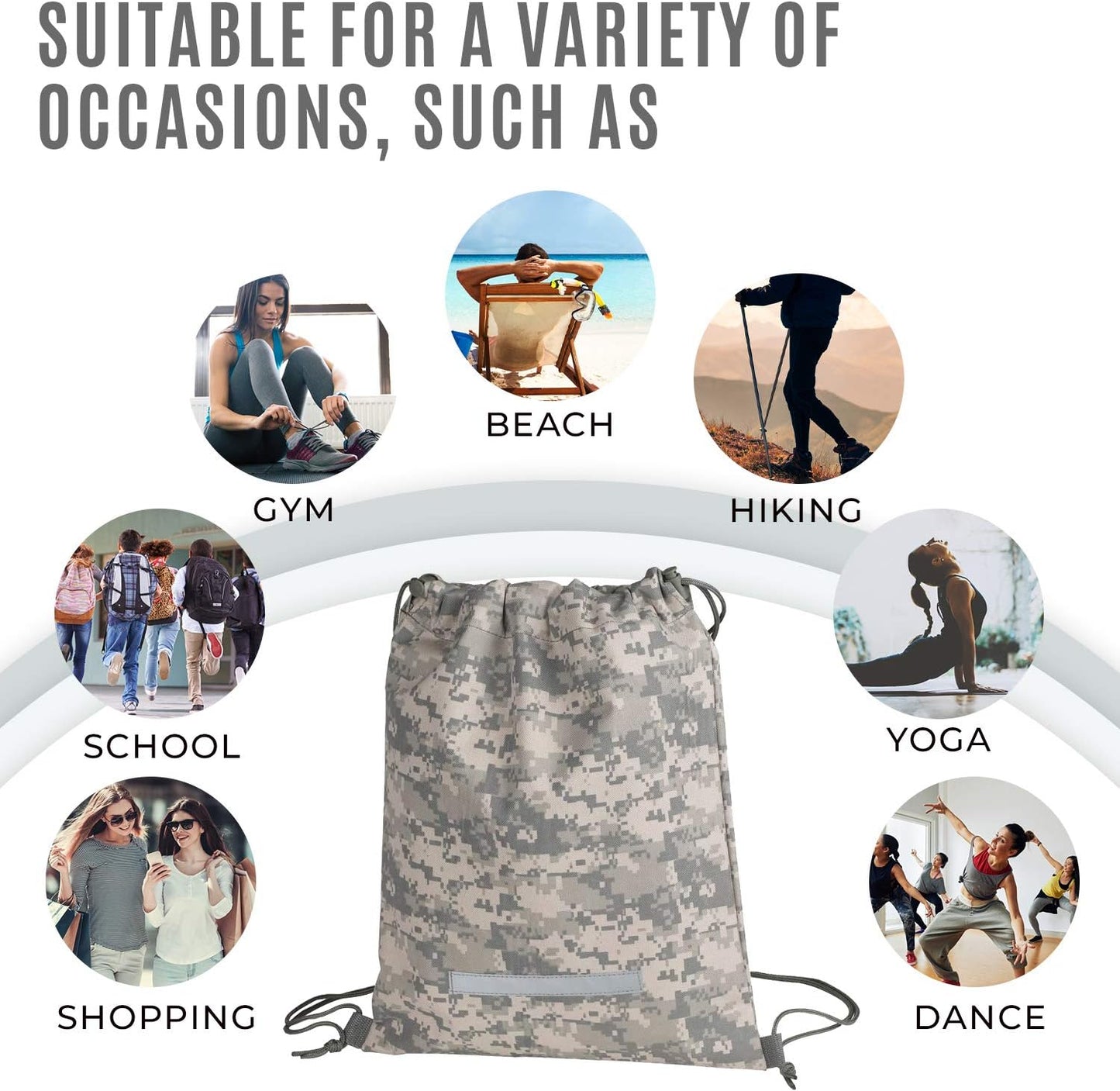 ImpecGear Heavy Duty Drawstring Backpack Digital Camouflage Army Navy Military Sack Bag (Pack of 1)