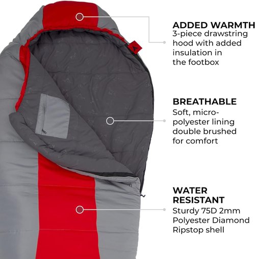 Lightweight Teton 20F & 5F Mummy Sleeping Bags for Adults & Kids - Ideal for Camping & Hiking