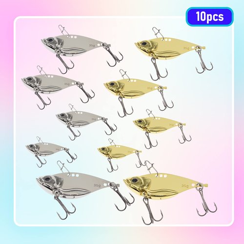 Zsrivk 10PCS Fishing Lures, Metal VIB Hard Blade Baits, Spinner Spoon Metal Fishing Spoon Crankbaits Swimbaits for Trout Walleye Crappie