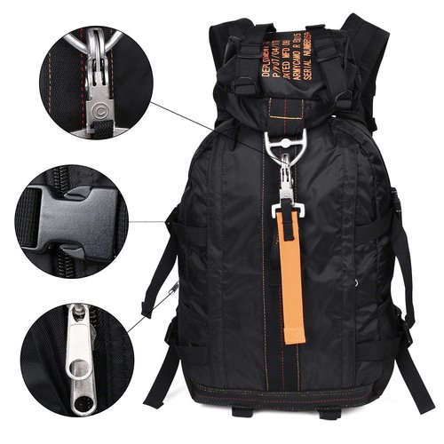 PAIWPHLI Tactical Backpack Flight Parachute Pack Large Lightweight Travel Backpack with Molle for Outdoor (Black)