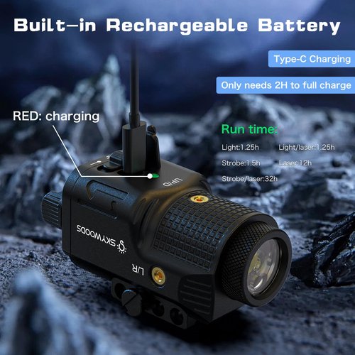 Skywoods Pistol Laser Light Combo - 800 Lumens Green Laser Beam Flashlight Combo for Glock Rifle with Picatinny 1913 Rail, Tactical Weapon Light Gun Laser and Flashlight, Rechargeable 500mAh Battery