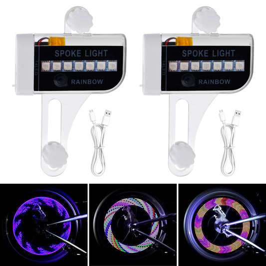 2 Tire Rechargeable LED Bike Wheel Lights,30 Patterns Waterproof Bicycle Spoke Lights,Cycling Tire Lights for Night Riding,Cycling Decoration Safety Warning Tire Strip Light for Kids Adults(Pack of 2)
