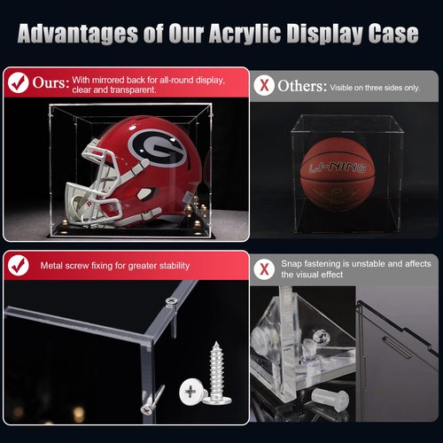 Putros Football Helmet Display Case Full Size with Mirror Back and Black Base Acrylic Dust-Proof Display Case for Sports Collectibles