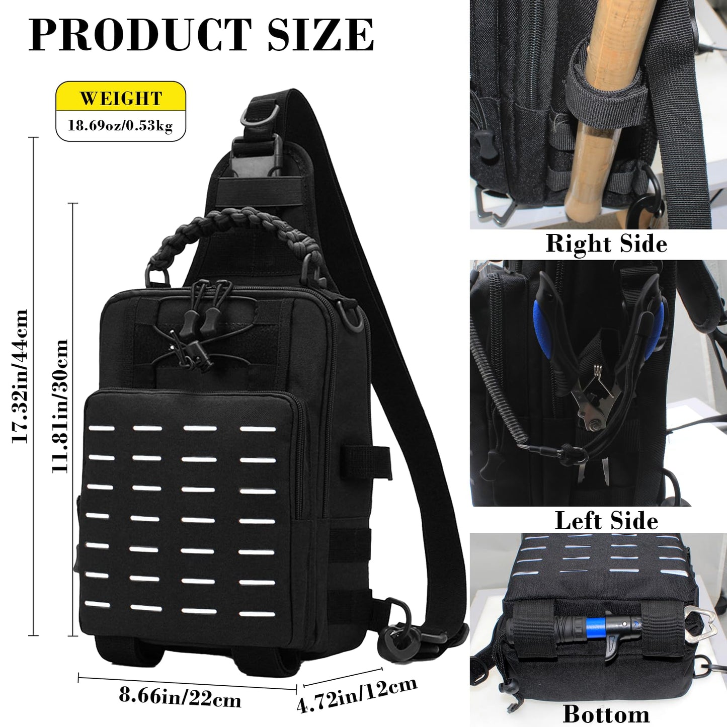 Zsrivk Fishing Tackle Bag with Earphone Hole, Lightweight Sling Shoulder Backpack Tackle Storage Bag with Rod & Gear Holder