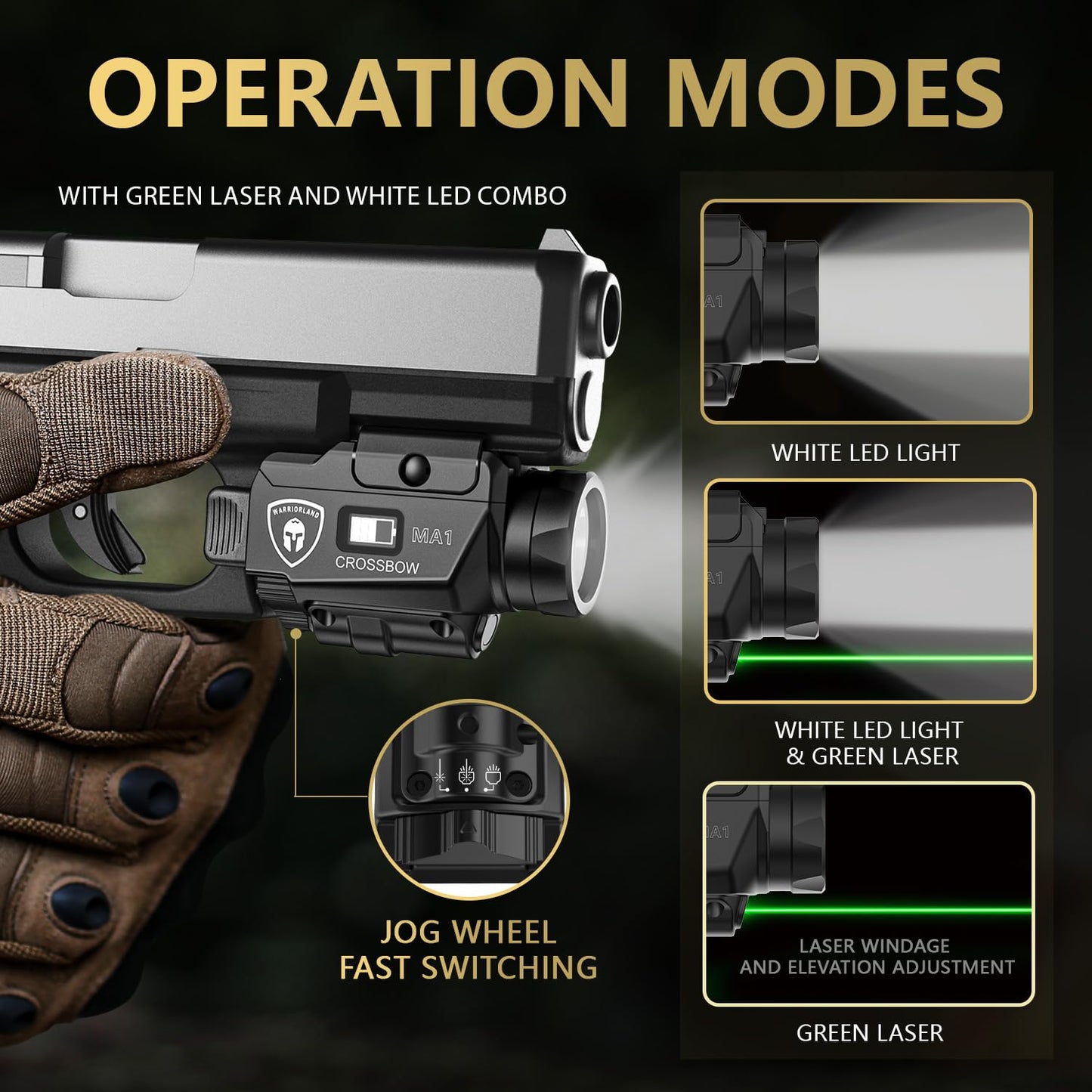 WARRIORLAND Universal Light Laser Combo with P320 Compact M18 Holster, Green Beam & LED Tactical Light, USB Rechargeable Flashlight-Screen Displays Battery Status, Crossbow MA1 w/ P320 M18 Holster