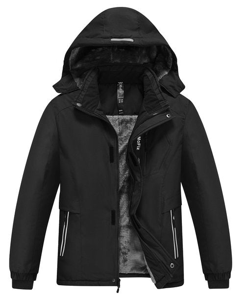 MoFiz Boys Waterproof Ski Jackets Warm Winter Snow Coat Kids Fleece Jackets Thick Hooded Windproof Snowboard Coats Black Medium