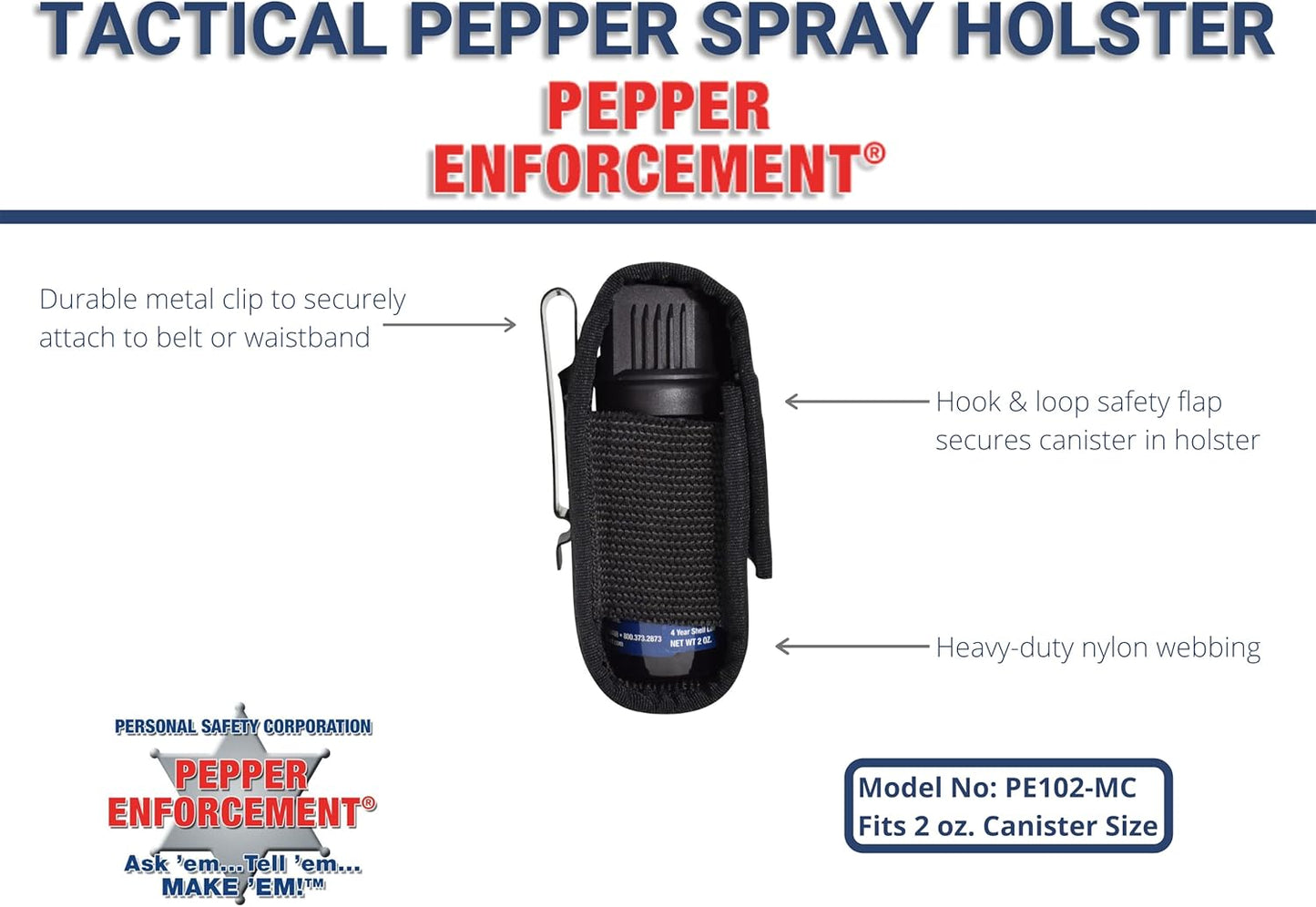 2 oz. Fogger Pepper Spray with Metal Clip Holster - 10% OC Powerful Military Strength Formula, Marking Dye, Flip Top Safety Trigger for Quick and Accurate Aim, Personal Protection