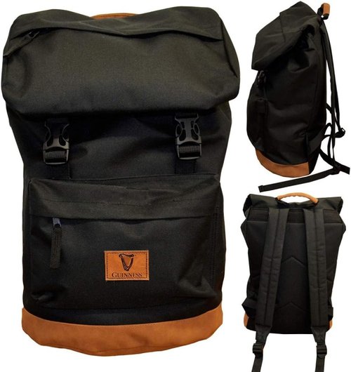 Black Guinness Backpack With Brown Suede Base