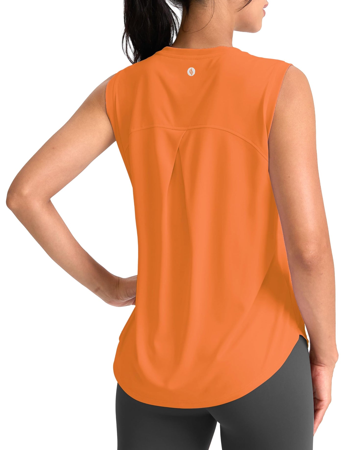 SANTINY Women's Sleeveless Workout Tops Breathable Lightweight Active Tennis Yoga Shirts Athletic Running Tank Tops for Women (Neon Orange_M)