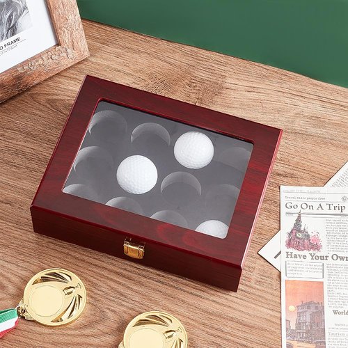 OLYCRAFT Golf Ball Display Case 12-Hole Wooden Display Box for Golf Ball Display Storage Box Golf Ball Wood Showcase Protected Cabinet Golf Rack for Golf Ball Collections 8.7x6.7x2.5 inch